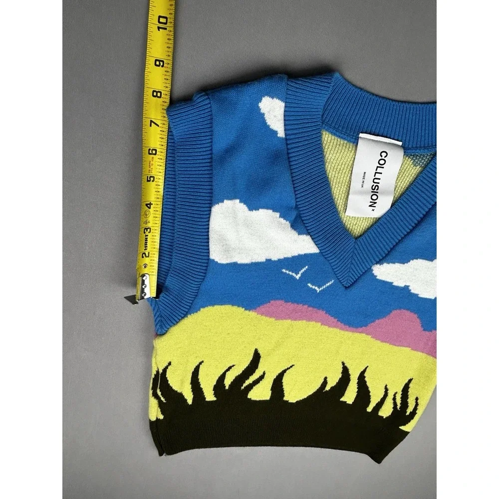 Collusion‎ Women's Size 6 Crop Sweater Vest Landscape